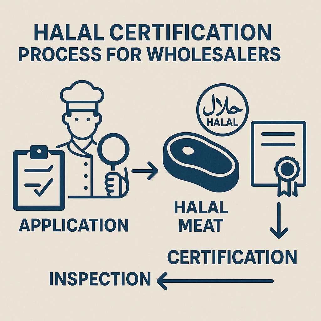 Illustration du processus de certification halal pour les grossistes.