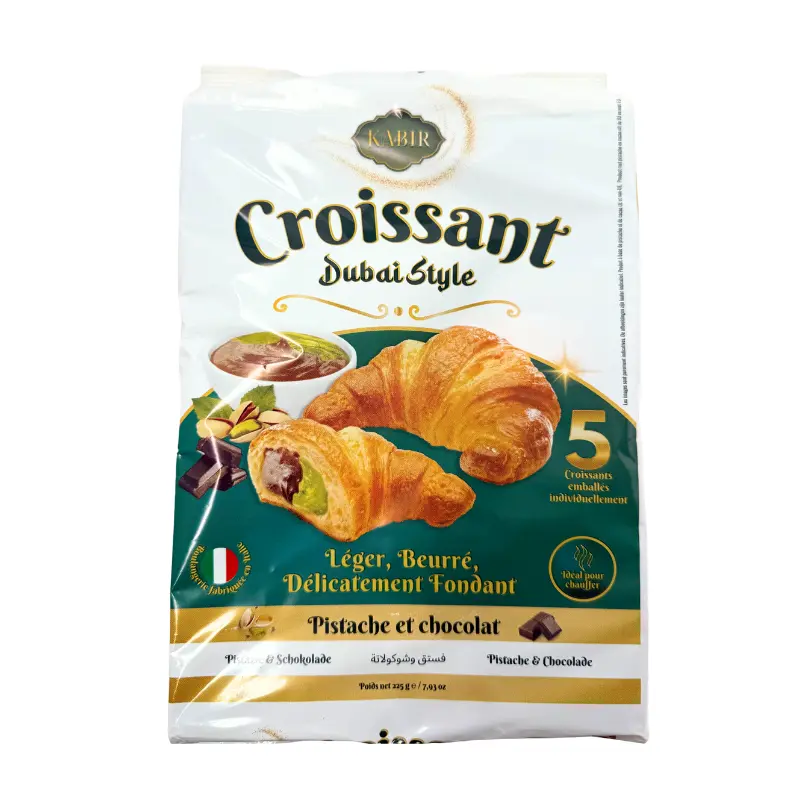 Croissant Halal Chocolat & Pistache Style Dubaï – 5 x 45g – Emballés Individuellement
