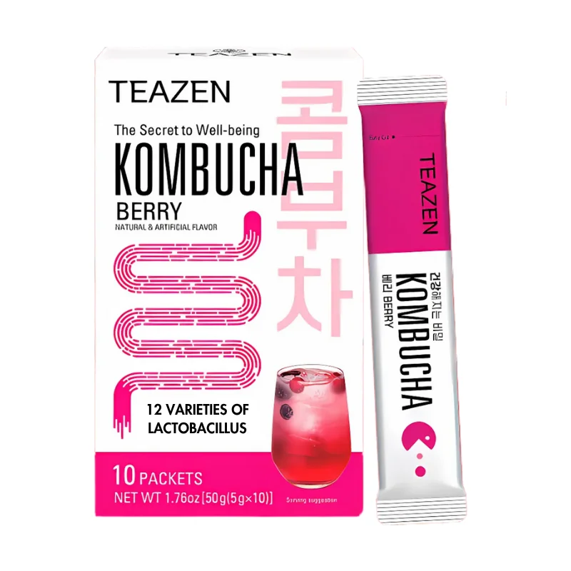 [TZ-KOBRY] TEAZEN Kombucha Berry – Instant probiotische theedrank – 10 zakjes – Suikervrij, veganistisch, caloriearm – Koreaanse gefermenteerde thee met prebiotica