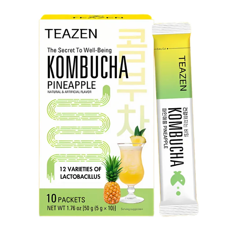 [TZ-KOPIA] TEAZEN Kombucha Ananas – Thé fermenté probiotique instantané – 10 sachets – Sans sucre, végétalien, faible en calories – Préparation pour boisson tropicale coréenne avec prébiotiques