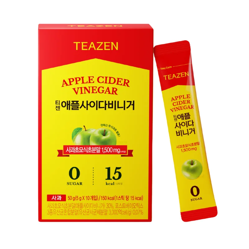 [TZ-ACVR] TEAZEN Appelazijn – Instant Appelazijnpoederdrank – 10 zakjes – Suikervrij, veganistisch, caloriearm – Koreaanse welzijnsformule voor ontgifting en spijsvertering