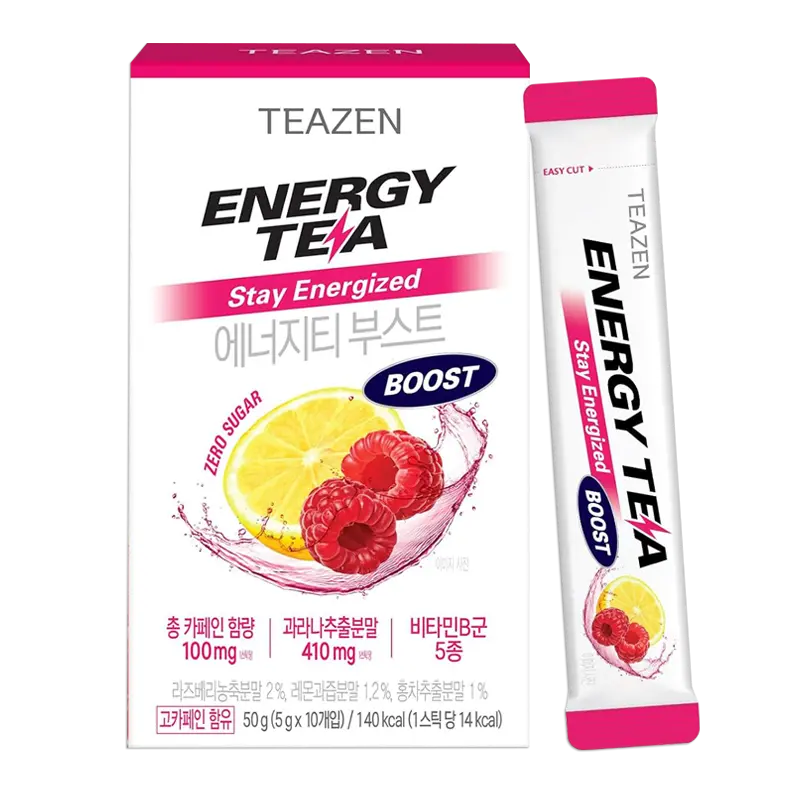 [TZ-ENTBO] TEAZEN Energy Tea Boost – 10 sticks – Natuurlijke energiedrankmix – Suikervrij – Probiotica + Guarana – Laagcalorische hydratatie