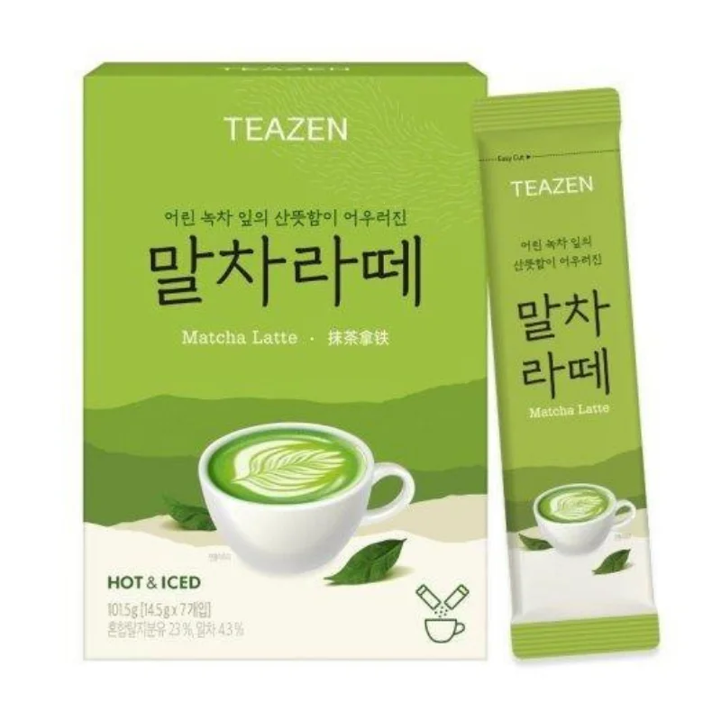 [TZ-MATLT] TEAZEN Matcha Latte – Warme & IJsgroene Thee Drankmix – Café Latte – Zacht, Romig & Verfrissend – 7 Sticks