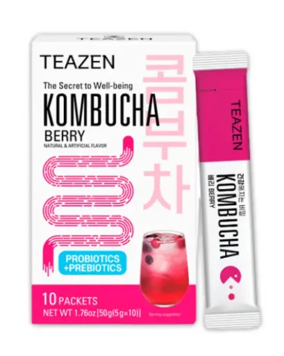 [TZ-KOBRY] TEAZEN Kombucha Berry – Boisson instantanée au thé probiotique – 10 sachets – Sans sucre, Végan, Faible en calories – Thé fermenté KORÉEN avec prébiotiques