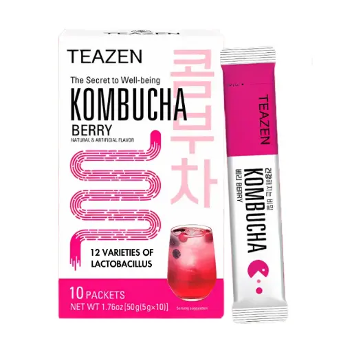 [TZ-KOBRY] TEAZEN Kombucha Berry – Instant Probiotic Tea Drink – 10 Bags – Sugar Free, Vegan, Low Calorie – KOREAN Fermented Tea with Prebiotics