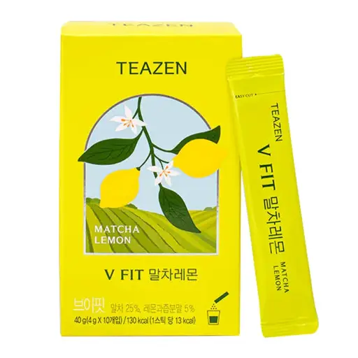 [TZ-MYLM] TEAZEN V Fit Matcha Citron – Boisson instantanée au thé vert – 10 sachets – Sans sucre, végétalien, faible en calories – Mélange japonais de matcha et de citron pour l'énergie et le métabolisme