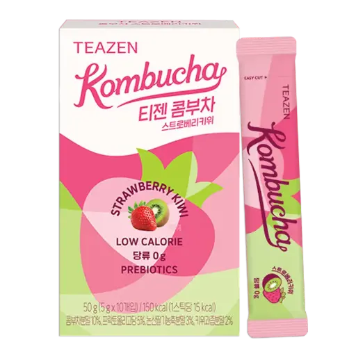 [TZ-KOSKW] TEAZEN Strawberry Kiwi Kombucha Tea - Hydration Drink Mix - Sugar-Free - Live Probiotics & Prebiotics - 10 Sticks