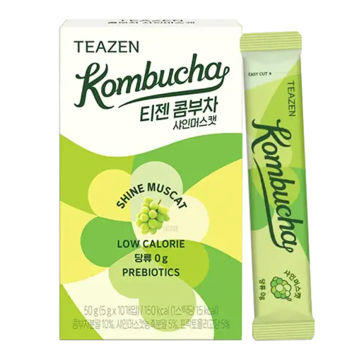 [TZ-KOSMU] TEAZEN Shine Muscat Kombucha Tea - Electrolyte & Hydration Drink Mix - Sugar-Free - Live Probiotics & Prebiotics - 10 Sticks
