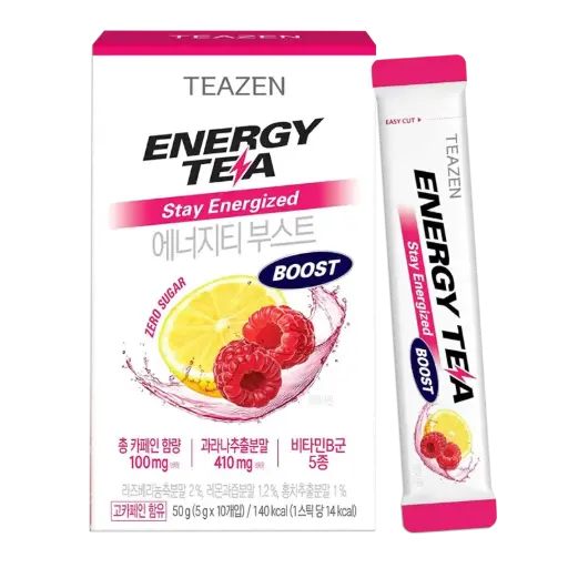 [TZ-ENTBO] TEAZEN Energy Tea Boost 10 Sticks – Natural Energy Drink Mix – Sugar-Free – Probiotics + Guarana – Low Calorie Hydration